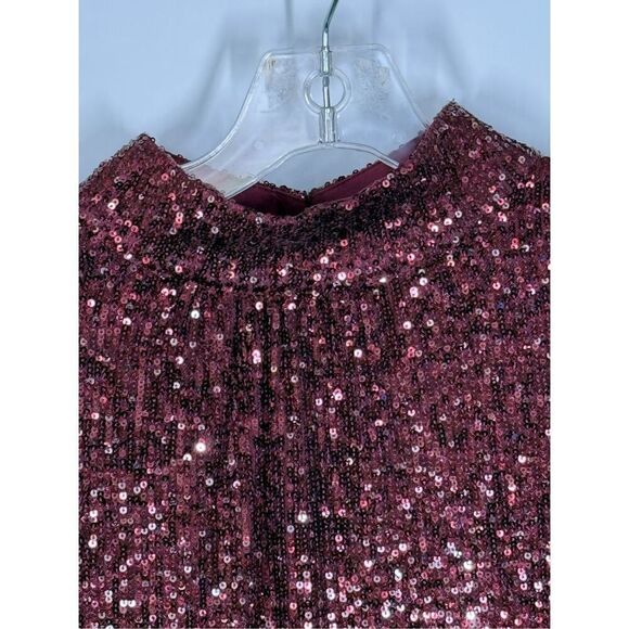 Cable and gauge Merlot rose gold sequin mock neck blouse size large  - Picture 4 of 10